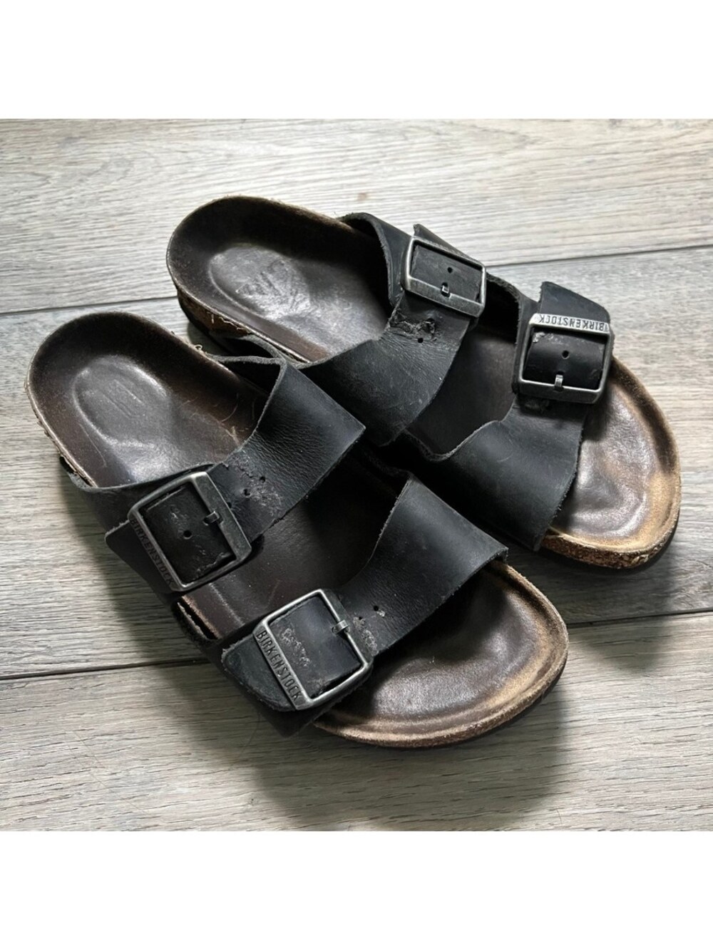 Birkenstock Arizona Womens Size 38 Black Strap Slide Sandals Soft Footbed - Picture 2 of 8